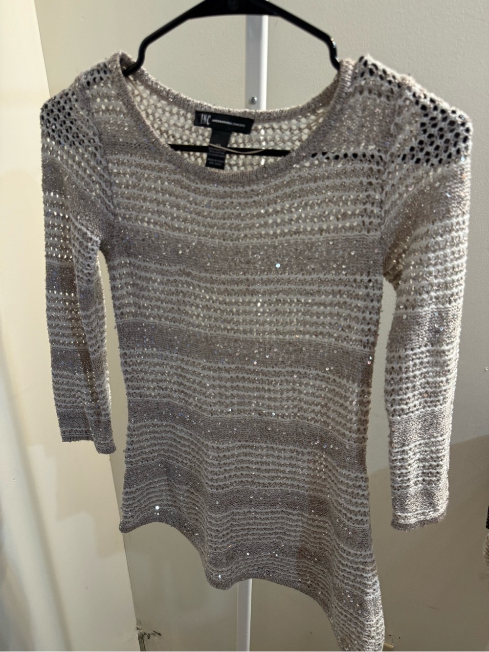 INC International Concepts Silver Open-Weave Scoop Neck Sweater